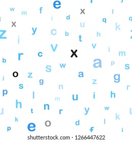 Light BLUE vector seamless backdrop with english symbols. Blurred design in simple style with signs of alphabet. Design for wallpaper, fabric makers.