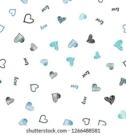 Light BLUE vector seamless backdrop with phrase LOVE YOU, hearts. Romantic illustration with colorful phrase LOVE YOU, hearts. Design for wallpaper, fabric makers.