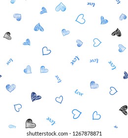 Light BLUE vector seamless backdrop with phrase LOVE YOU, hearts. Colorful illustration with quote LOVE YOU, hearts. Pattern for trendy fabric, wallpapers.
