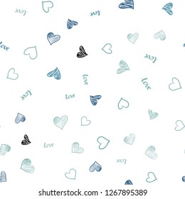 Light BLUE vector seamless backdrop with phrase LOVE YOU, hearts. Romantic illustration with colorful phrase LOVE YOU, hearts. Design for wallpaper, fabric makers.