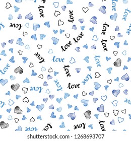 Light BLUE vector seamless backdrop with phrase LOVE YOU, hearts. Illustration with phrase LOVE YOU, hearts for valentine's day. Design for wallpaper, fabric makers.