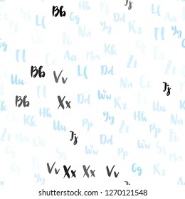 Light BLUE vector seamless backdrop with english symbols. Shining illustration with ABC symbols on abstract template. Design for wallpaper, fabric makers.