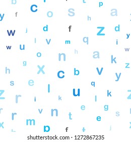 Light BLUE vector seamless backdrop with english symbols. Colored alphabet signs with gradient on white background. Pattern for design of fabric, wallpapers.