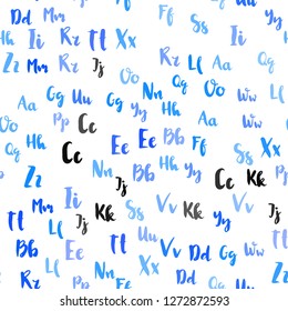 Light BLUE vector seamless backdrop with english symbols. Colored alphabet signs with gradient on white background. Design for wallpaper, fabric makers.