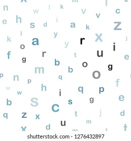 Light BLUE vector seamless backdrop with english symbols. Abstract illustration with colored latin alphabet. Pattern for design of fabric, wallpapers.