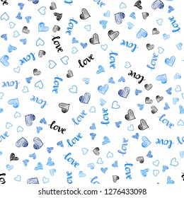 Light BLUE vector seamless backdrop with phrase LOVE YOU, hearts. Romantic illustration with colorful phrase LOVE YOU, hearts. Pattern for design of fabric, wallpapers.