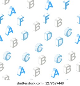 Light BLUE vector seamless backdrop with 3D english symbols. Shining colorful 3D illustration with isolated letters. Pattern for design of fabric, wallpapers.