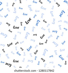 Light BLUE vector seamless backdrop with phrase LOVE YOU. Decorative design in doodle style with text LOVE YOU. Template for business cards, websites.