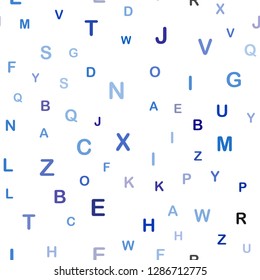 Light BLUE vector seamless backdrop with english symbols. Blurred design in simple style with signs of alphabet. Design for textile, fabric, wallpapers.