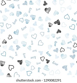 Light BLUE vector seamless backdrop with phrase LOVE YOU, hearts. Colorful gradient phrase LOVE YOU, hearts in abstract style. Pattern for trendy fabric, wallpapers.