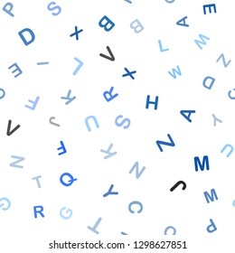 Light BLUE vector seamless backdrop with english symbols. Abstract illustration with colored latin alphabet. Design for wallpaper, fabric makers.