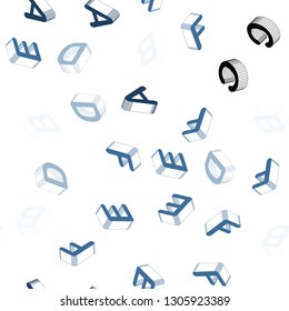 Light BLUE vector seamless backdrop with 3D english symbols. Shining colorful 3D illustration with isolated letters. Texture for window blinds, curtains.
