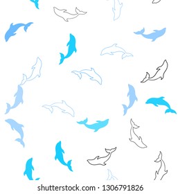 Light BLUE vector seamless backdrop with ocean dolphins. Shining illustration of colorful gradient sea dolphins. Pattern for wildlife ad, booklets.