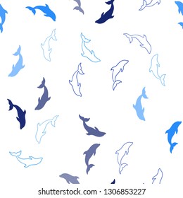 Light BLUE vector seamless backdrop with ocean dolphins. Modern abstract illustration with sea dolphins. Pattern for wildlife ad, booklets.