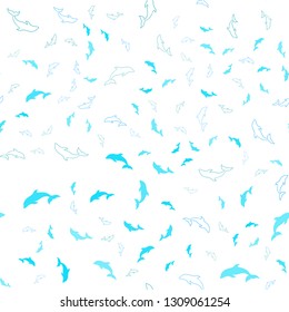 Light BLUE vector seamless backdrop with ocean dolphins. Modern abstract illustration with sea dolphins. Pattern for wildlife ad, booklets.