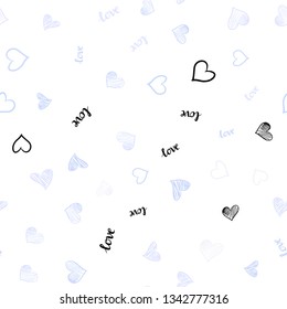 Light BLUE vector seamless backdrop with phrase LOVE YOU, hearts. Illustration with words of love, hearts in abstract style. Design for textile, fabric, wallpapers.