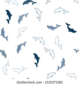 Light BLUE vector seamless backdrop with ocean dolphins. Modern abstract illustration with sea dolphins. Pattern for wildlife ad, booklets.