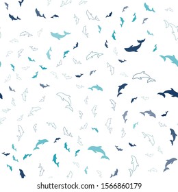 Light BLUE vector seamless backdrop with ocean dolphins. Natural illustration with sea dolphins. Natural design for wallpapers.