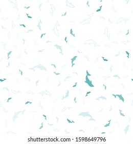 Light BLUE vector seamless backdrop with ocean dolphins. Isolated sea dolphins on white background. Natural design for wallpapers.