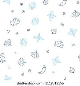 Light BLUE vector seamless background with tasty food. Glitter abstract sketch with gourmet food. Template for meal cooking in kitchen.