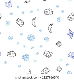 Light BLUE vector seamless background with tasty food. Fast Food on blurred abstract background with colorful gradient. Template for meal cooking in kitchen.