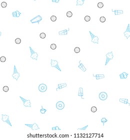 Light BLUE vector seamless background with tasty food. Decorative shining illustration with food on abstract template. Pattern for ad, booklets, leaflets of restaurants.