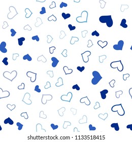 Light BLUE vector seamless background with hearts. Decorative shining illustration with hearts on abstract template. Pattern for carnival, festival romantic leaflets.