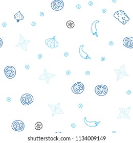 Light BLUE vector seamless background with tasty food. Illustration with set of fresh food in doodle style. Design for ad, poster, banner of cafes or restaurants.