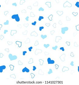 Light BLUE vector seamless background with hearts. Beautiful colored illustration with hearts in celebration style. Pattern for carnival, festival romantic leaflets.