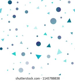 Light BLUE vector seamless background with triangles, circles. Glitter abstract illustration with spheres, triangular lines. Template for business cards, websites.