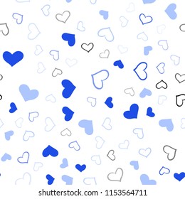 Light BLUE vector seamless background with hearts. Hearts on blurred abstract background with colorful gradient. Pattern for carnival, festival romantic leaflets.