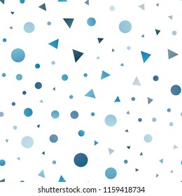 Light BLUE vector seamless background with triangles, circles. Illustration with set of colorful circles, triangles. Pattern for design of fabric, wallpapers.