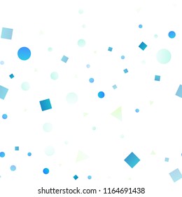 Light BLUE vector seamless background with triangles, circles, cubes. Illustration with colorful circles, triangles, rectangles. Template for business cards, websites.