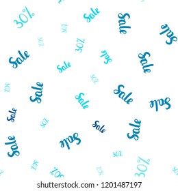 Light BLUE vector seamless background with 30 % signs of sales. Shining colorful illustration with isolated selling prices. Pattern for ads, posters, banners of sales.