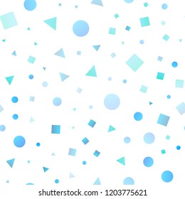 Light BLUE vector seamless background with triangles, circles, cubes. Circles, lines, rhombus with colorful gradient. Pattern for trendy fabric, wallpapers.