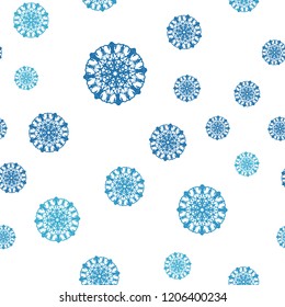 Light BLUE vector seamless background with xmas snowflakes. Shining colored illustration with snow in christmas style. Trendy design for wallpaper, fabric makers.
