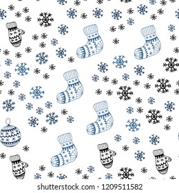 Light BLUE vector seamless background with xmas snowflakes, balls, socks, mittens. Colorful decorative design in xmas style. Design for textile, fabric, wallpapers.