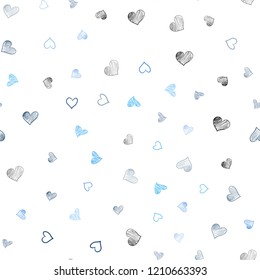 Light BLUE vector seamless background with hearts. Blurred decorative design in doodle style with hearts. Template for Valentine's greeting postcards.
