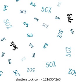 Light BLUE vector seamless background with 50 % signs of sales. Shining colorful illustration with isolated selling prices. Design for business ads, commercials.