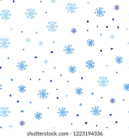 Light BLUE vector seamless background with xmas snowflakes. Shining colorful illustration with snow in christmas style. Pattern for design of window blinds, curtains.