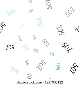 Light BLUE vector seamless background with 50 % signs of sales. Colored words of sales with gradient on white background. Backdrop for ads, leaflets of Black Friday.