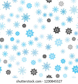 Light BLUE vector seamless background with xmas snowflakes. Glitter abstract illustration with crystals of ice. Pattern for design of window blinds, curtains.