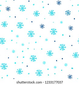 Light BLUE vector seamless background with xmas snowflakes. Shining colorful illustration with snow on abstract template. Pattern for design of window blinds, curtains.