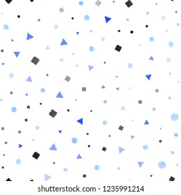 Light BLUE vector seamless background with triangles, circles, cubes. Abstract gradient illustration with circles, triangles, cubes. Template for business cards, websites.