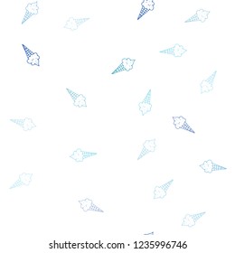 Light BLUE vector seamless background with ice-cream cones. Glitter abstract sketch with ice-cream cones. Pattern for ad, booklets, leaflets of restaurants.