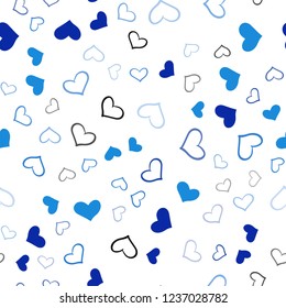 Light BLUE vector seamless background with hearts. Glitter abstract illustration with colorful hearts in romantic style. Design for ad, poster, banner of Valentine Day.