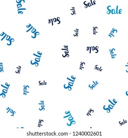 Light BLUE vector seamless background with words of sales. Illustration with signs of sales on abstract template. Pattern for ads, posters, banners of sales.