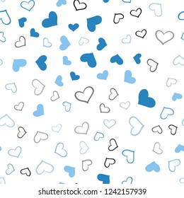 Light BLUE vector seamless background with hearts. Decorative shining illustration with hearts on abstract template. Pattern can be used for valentine's ad, booklets.