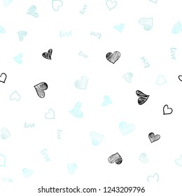 Light BLUE vector seamless background with words of love, hearts. Illustration with phrase LOVE YOU, hearts for valentine's day. Design for textile, fabric, wallpapers.