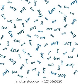 Light BLUE vector seamless background with words of love. Phrase LOVE YOU with colorful gradient in abstract style. Template for business cards, websites.